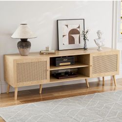 Tv stand with ratan doors