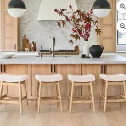 New Saddle Seat Counter Height Bar Stools Set of 4 for Kitchen, Dining, 24in, Antique White