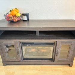 Dark Brown TV Cabinet with Storage & Detachable Fireplace (Pre-owned)