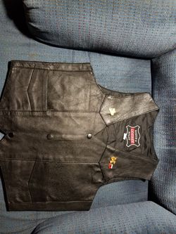 Old School leather biker vest with Harley patch