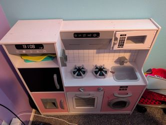 Kids Wooden Play Kitchen Set - White/Pink (Pre-owned)