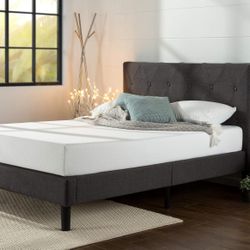 King Bed Frame with Wooden Slats (Dark Grey)