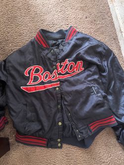 Boston Satin Bomber Jacket Navy Red
