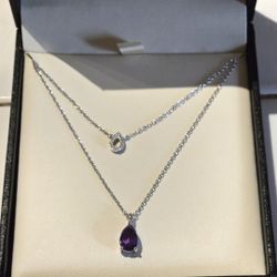 NIB Beautiful Amethyst Sterling Silver 18" Chain With Diamond Accents