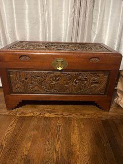 Chinese hand carved wooden chest