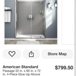 American Standard Passage 32 in. x 60 in. x 72 in. 4-Piece Glue-Up Alcove Shower Wall in Gray Subway Tile