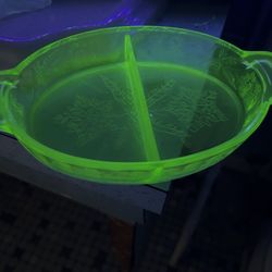 uranium glass relish dish