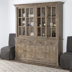 Rustic Pine Wood Cabinet with Sliding Glass Doors & Adjustable Shelves for Storage!