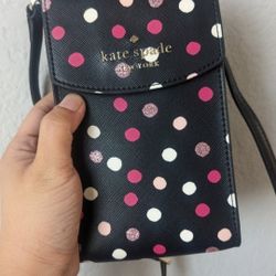 NWT Kate Spade Staci Glimmer Dot North South Flap Phone Crossbody K9446 Black

