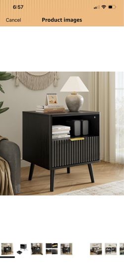Fluted Night Stand, Night Stands with Drawer Open Shelves and Curved Profile Design, Wooden Bedside Table Modern Design End Table for Bedroom Sofa Off