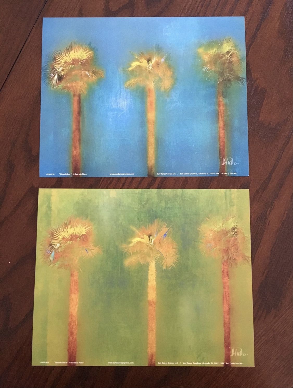 Set of 2 blue green palm tree art prints 8x10 inches