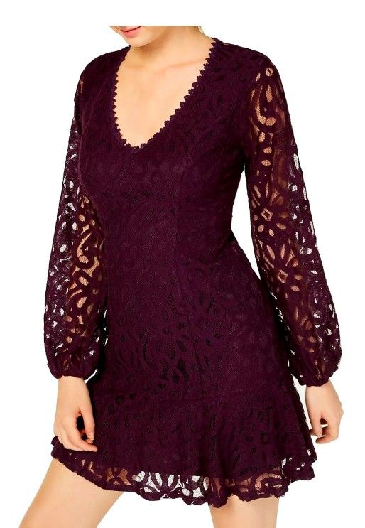 City Studio Purple Size 1 Junior A-Line Dress V Neck Lace Illusion $69 #060