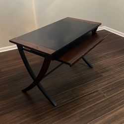 Glass and Wood Desk with Pullout Stand