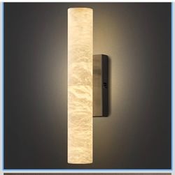 Alabaster Wall Sconces, 20" Black Wall Sconce, Modern Bathroom Sconces Wall Lighting, Cylinder Spanish Marble Wall Sconce at