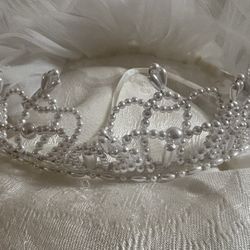 Girl’s Communion Flower Girl Pearl tiara and Veil. 
