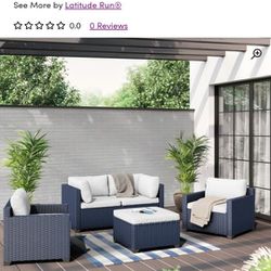 5 Piece Navy Wicker Outdoor Furniture Set (ON SALE THIS WEEKEND ONLY)