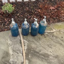 Four Antique Blue Glass Seltzer Bottles