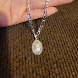 925 Solid Sterling Silver Chain w/ Our Lady of Guadalupe Pendant for Men Women 22" Plata 925 Cadena & Dije Virgen de Guadalupe Unisex 22"
