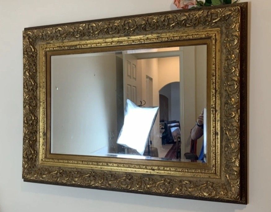 Vintage Large Wood Framed Hanging Mirror

