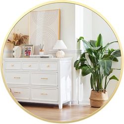 24 inch Round Mirrors for Wall Decor Metal Frame Circle Mirror for Entryway Vanity Bedroom Bathroom Wall Decor Easy to Install