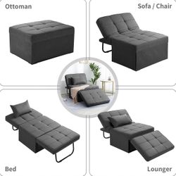 Sofa Bed, 4 in 1 Multi-Function Folding Ottoman Breathable Linen Couch Bed with Adjustable Backrest Modern Convertible Chair for Living Room Apartment