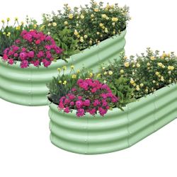 NEW -Raised Garden Bed Outdoor, 2 Pcs 4x2x1ft Oval Metal Planter Box for Planting Plants Vegetables, Green