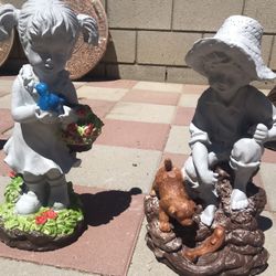 New Kids With Bird N Dog Made Out Of Cement Beautiful Yard Decoration 