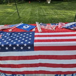 $25.00 - USA FLAGS "Bundle Price" Offer!  Large USA Flag To Hang + Car Display USA Flags + 3Ft USA RAG Doll For Decor + Much More!