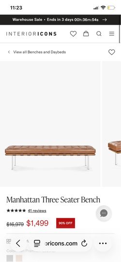Interior Icons: Manhattan Three Seater Bench in Tan and Walnut Wood