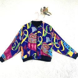 Vintage Reversible Bomber jacket, Baroque Swag, 80's Streetwear, 90's Hip Hop, Wild Jewels and Tassel Print, Gender Nuetral