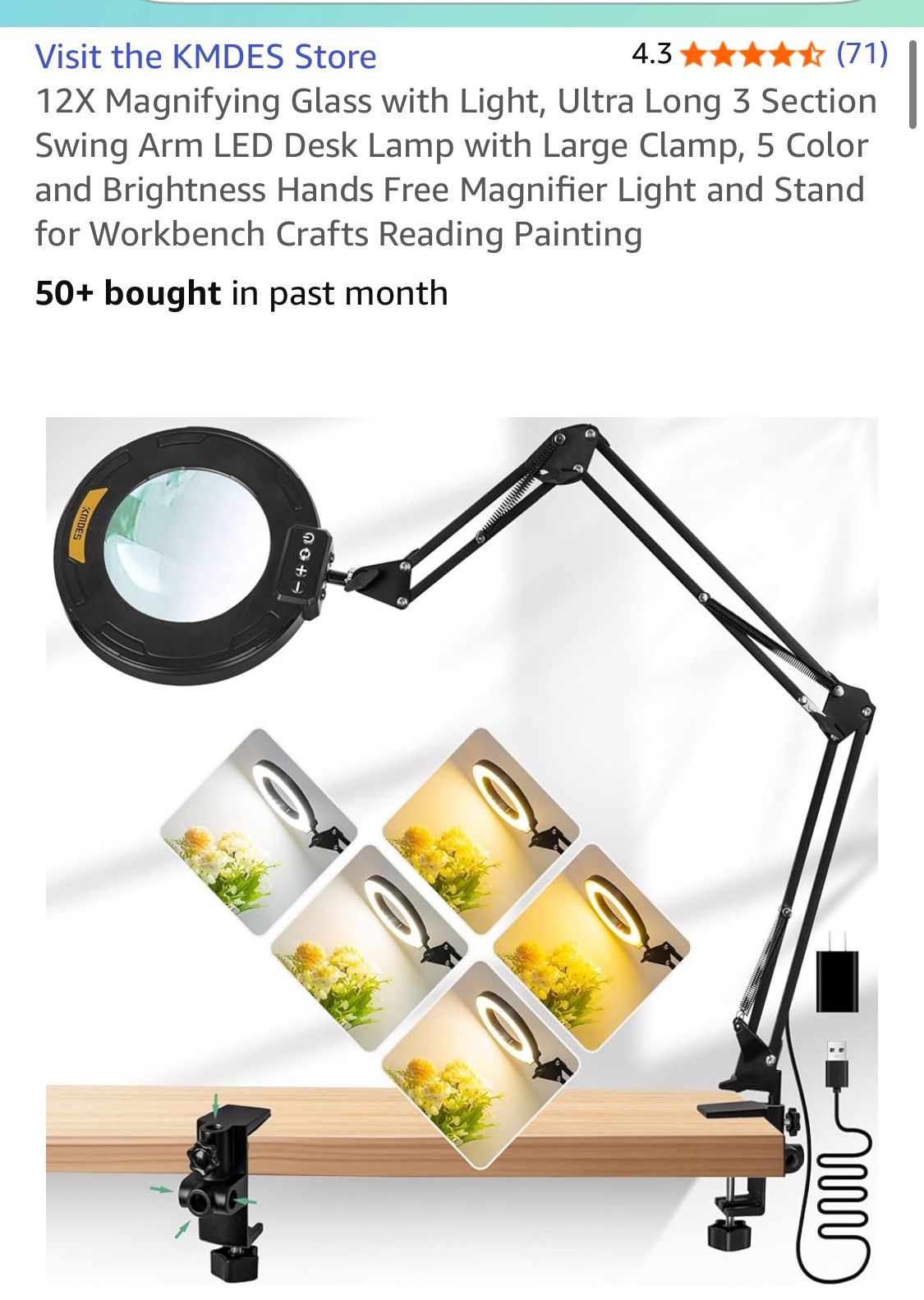 KMDES new 12 X magnifying glass W light