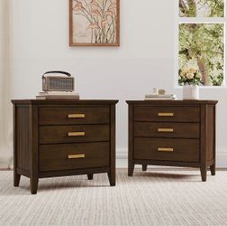 2X Dark Walnut color solid wood nightstands