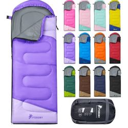 PTEROMY Sleeping Bags for Adults, Lightweight and Machine Washable, Water Resistant Backpacking Camping Sleeping Bag for Warm Cold Weather,purple