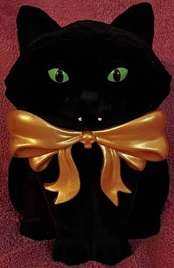 Bath & Body Works 2025 Halloween Black Vampire Cat Gold Bow 3 Wick Candle Holder NEW!