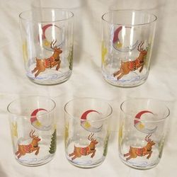 Set of 5 Christmas Double Old Fashioned Barware Glasses