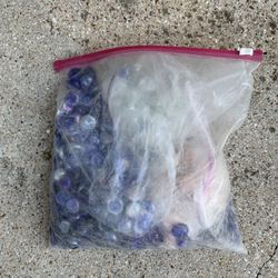 decorative glass rock/stones for jars, pots, fish tanks, etc., bag of clear and purple