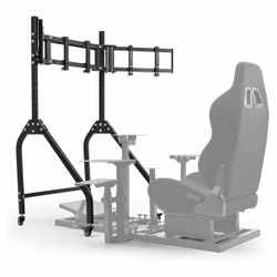 Marada Sim Racing Triple Monitor Stand with Wheels for 24-32 inch Displays for Racing Flight Simulator Cockpit Rig, Tilt Rolling Triple TV Stand on Wh