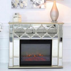 Glass Mirror Fire Place W/Trim