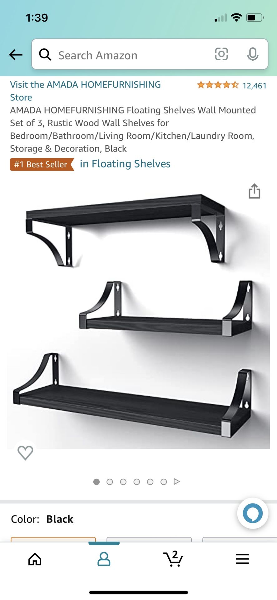 Floating Shelves Wall Mounted Set of 3, Rustic Wood Wall Shelves for Bedroom/Bathroom/Living Room/Kitchen/Laundry Room, Storage & Decoration, Black