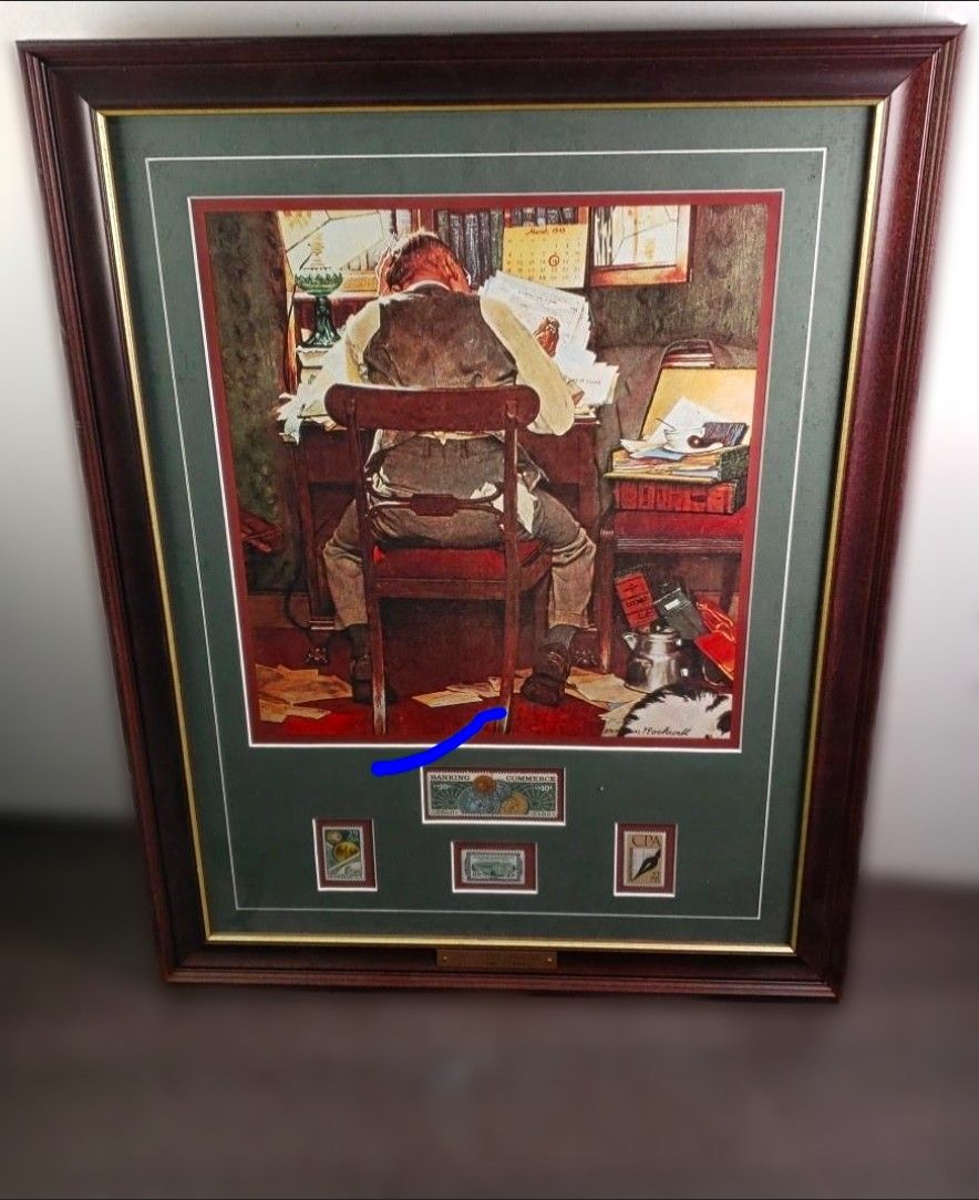 Norman Rockwell “Tax Time” Framed Print w/ Stamps & Nameplate 22x28 Art
