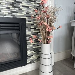 White And Silver Vase With Rose Gold Flowers 