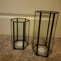 Black Glass Candle Holders 