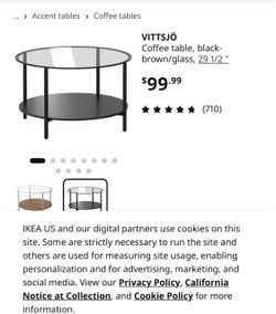 IKEA VITTSJÖ Round Coffee Table Black-Brown Glass w/ Storage 29 1/2 in