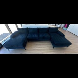 Black Modern Velvet U Shaped Sectional