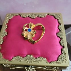 Avon Silvertone 1.25"Bow Flower Sapphire Blue Color Rhinestone Vintage Brooch F8