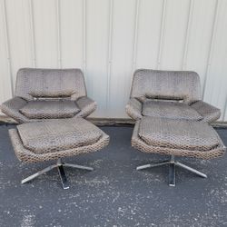Crocodile Leather Chairs With Ottomans