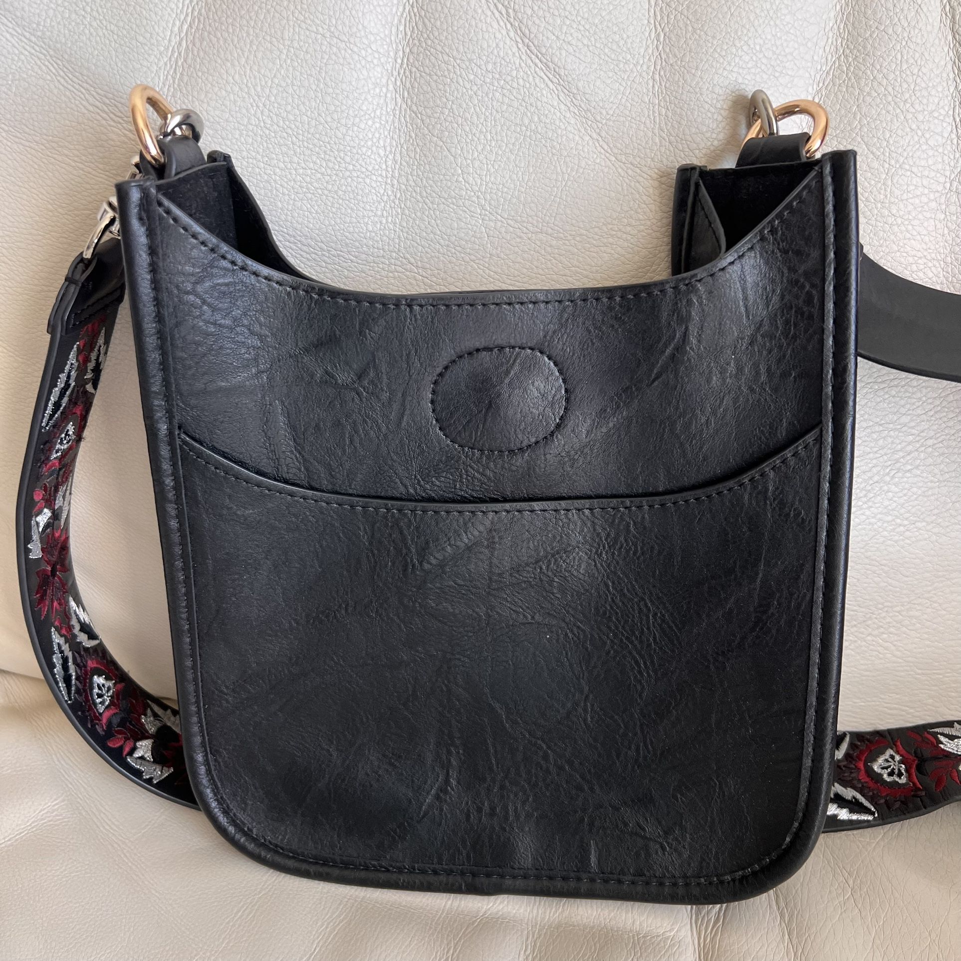 ah.dorned Classic Vegan Leather Messenger Embroidered Removable Strap