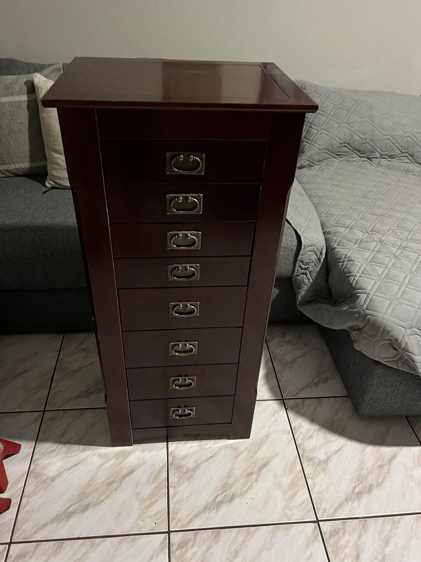 El Dorado Jewelry Wood Chest Cabinet Cherry Color Storage Watches And Jewelry 