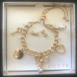 GUESS Gold-Tone Mixed Charm Link Bracelet and Earrings Set 