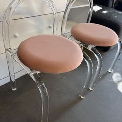 Acrylic Chair Set of 2 ,Clear Chair with Velvet Cushion,Transparent Vanity Stool Makeup Chair for Bedroom Living Room Office,Pink